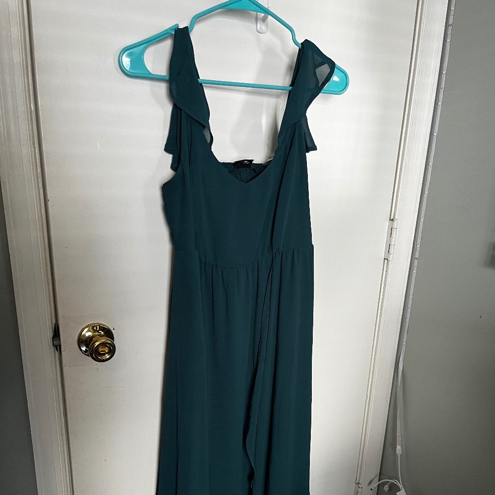 Flutter sleeve deep turquoise formal dress